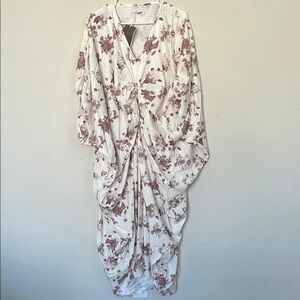 Floral White Ruched Maxi Dress Kaftan